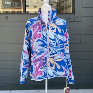 NWT Free People Pippa Packable Puffer Jacket Printed Abstract Blue Small